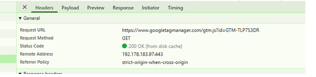 Request til googletagmanager.com uden reverse proxy.